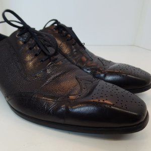 Men's Carucci  Black Leather Shoes Lace Up Wing Tip Dress Oxfords  Size 8